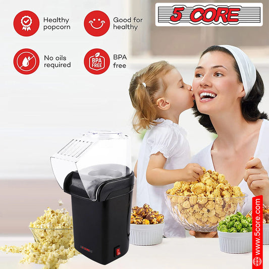5 Core Popcorn Machine 16 Cup Hot Air Popper Mini Portable Electric Pop Corn Maker Black