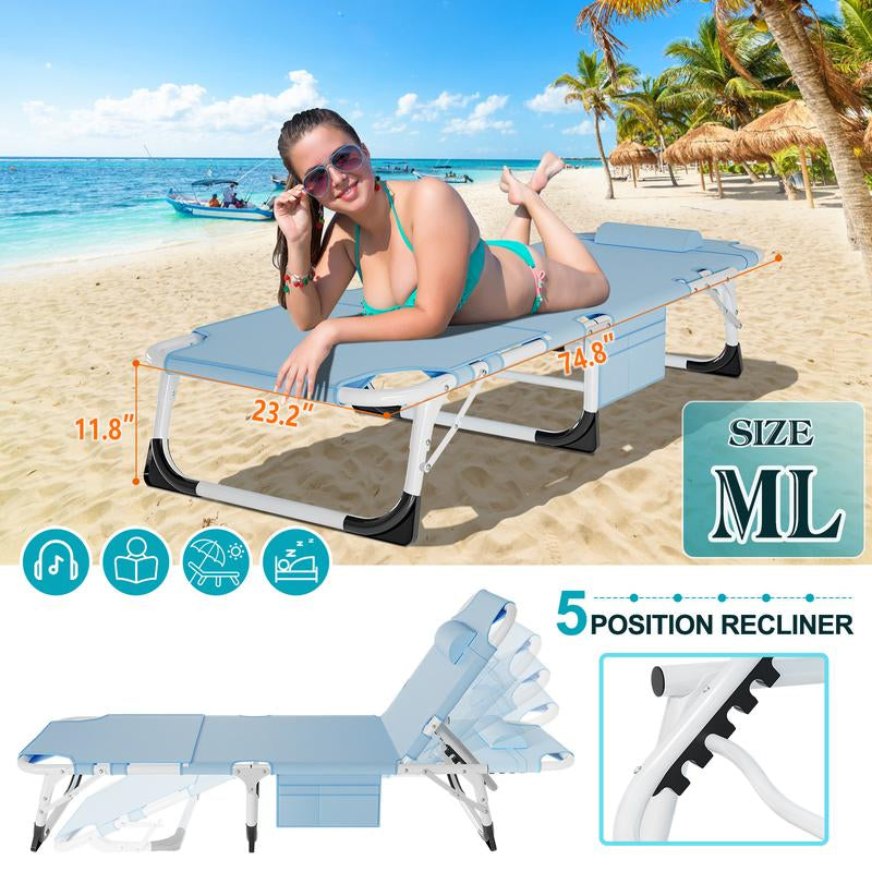 Docred Face down Folding Tanning Chair with Cushion,Oversized 5-Position Recliner, Detachable Pillow, Portable Chaise Lounge for Sunbathing, Beach, Pool, Camping