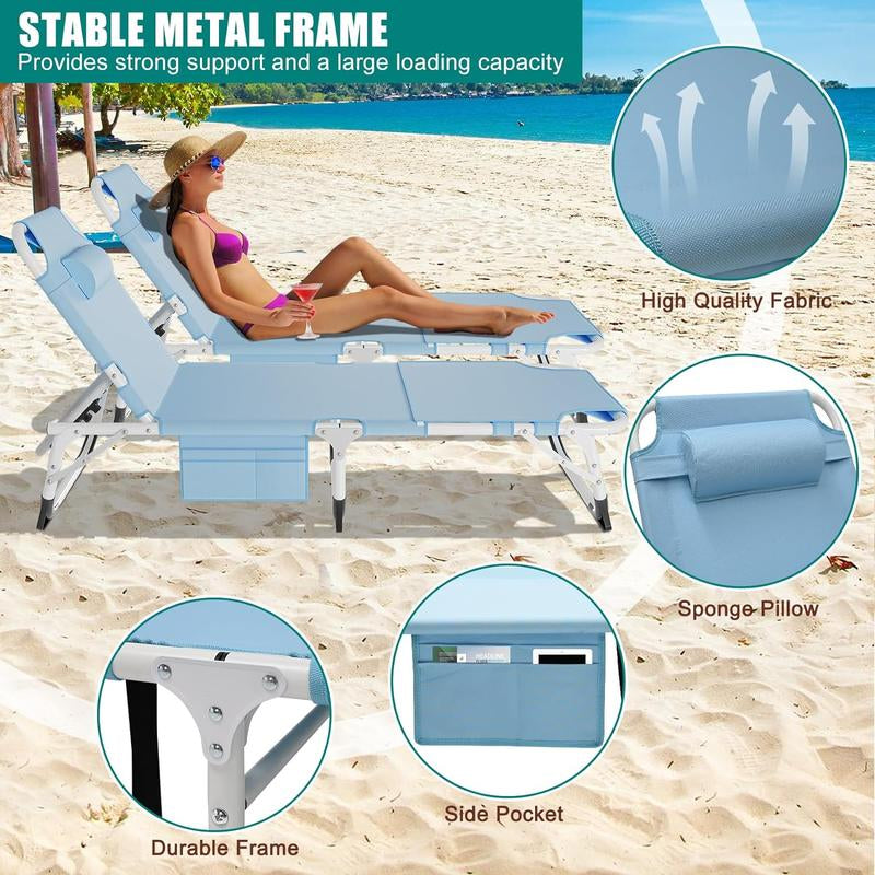 Docred Face down Folding Tanning Chair with Cushion,Oversized 5-Position Recliner, Detachable Pillow, Portable Chaise Lounge for Sunbathing, Beach, Pool, Camping