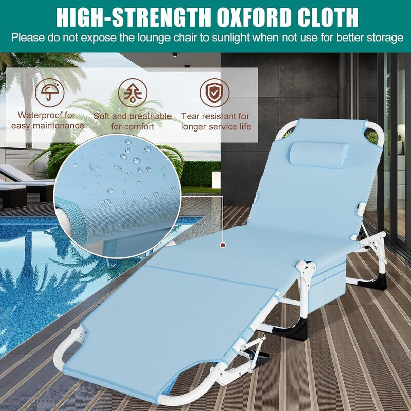 Docred Face down Folding Tanning Chair with Cushion,Oversized 5-Position Recliner, Detachable Pillow, Portable Chaise Lounge for Sunbathing, Beach, Pool, Camping