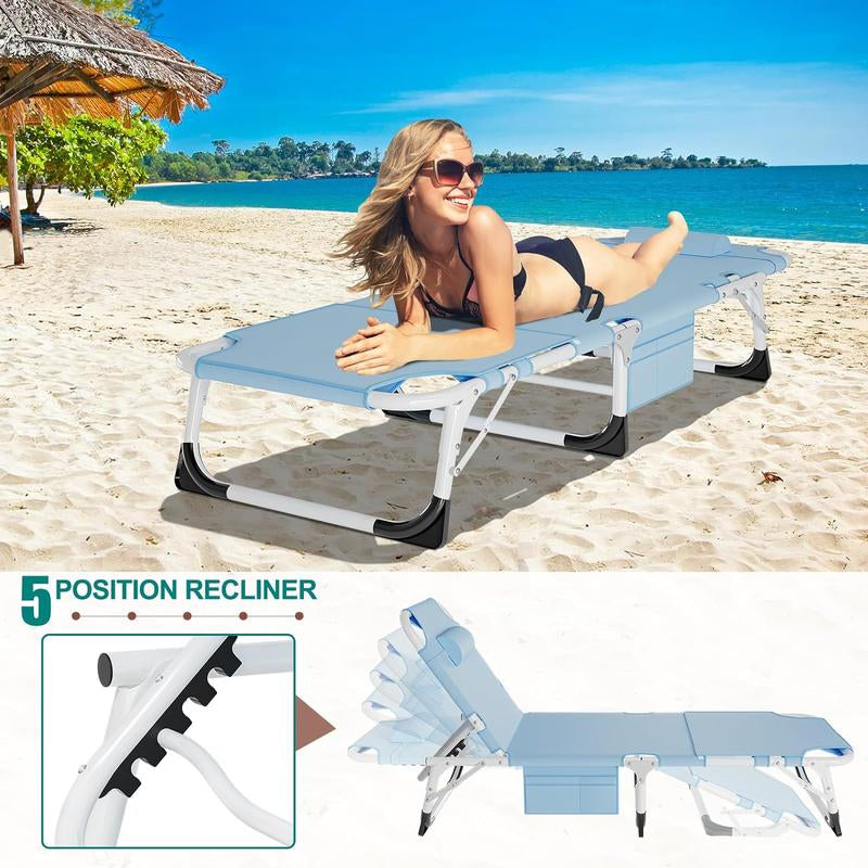 Docred Face down Folding Tanning Chair with Cushion,Oversized 5-Position Recliner, Detachable Pillow, Portable Chaise Lounge for Sunbathing, Beach, Pool, Camping