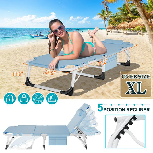 Docred Face down Folding Tanning Chair with Cushion,Oversized 5-Position Recliner, Detachable Pillow, Portable Chaise Lounge for Sunbathing, Beach, Pool, Camping